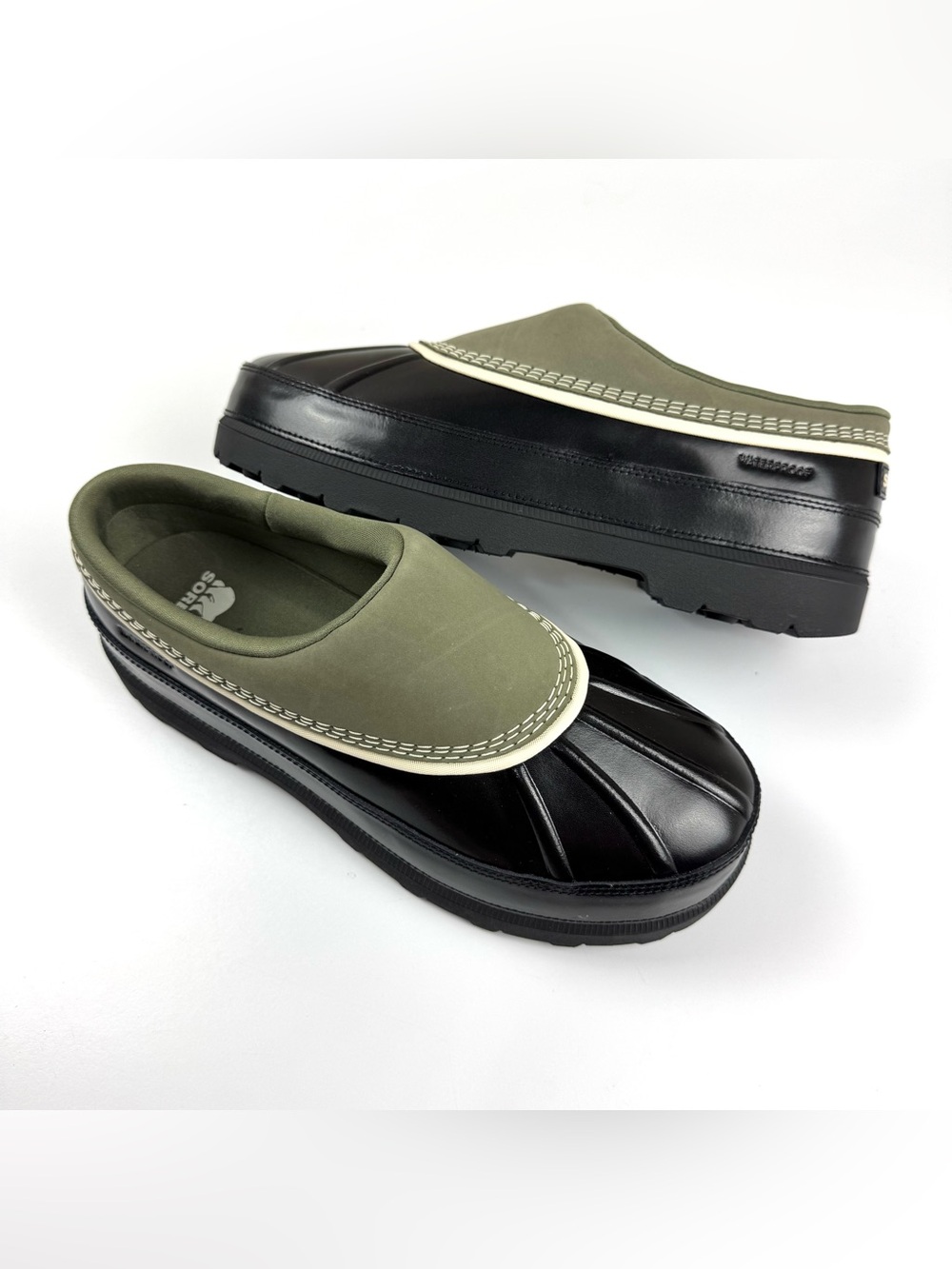 New SOREL Ambler Waterproof Winter Nubuk Clog Stone Green & Black Women’s Sz 12